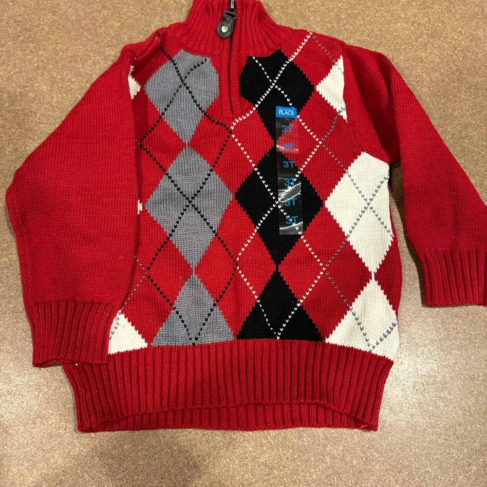 Red Argyle Half-Zip Sweater - new